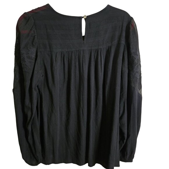 J. Jill NWT Black Lace Detail Pullover Top Balloon Lace Detail Sleeve Size M - Picture 3 of 10